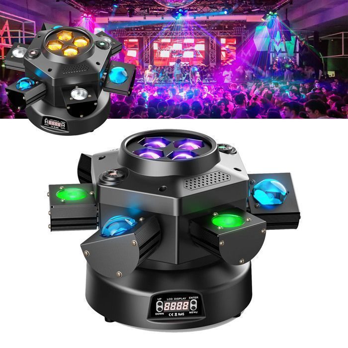 JAJALUYA 200W Lighting Effects - DJ Moving Head LED Stage Light 10 RGBW LEDs + Red and Green Gypsophila LED Laser for DJ Disco Bar