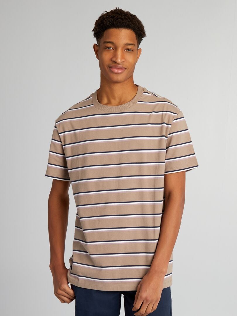 Gestreept jersey T-shirt voor mensen langer dan 190 cm - GEEL