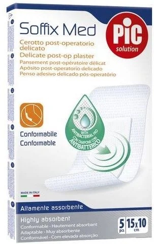 PIC Pic Soffix Med zachte postoperatieve pleister 10x15 cm 5 stuks met antibacteriële werking