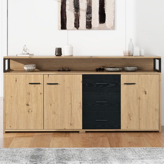 Credenza in stile industriale con tre ante e tre cassetti - FOTOPRO - Cucina - Legno - Marrone - 150*35*75,9 cm
