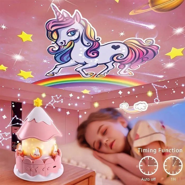 Children's LED Night Light, Starry Sky Projector, 21 Movies with 360° Rotation and Adjustable Brightness - Pink