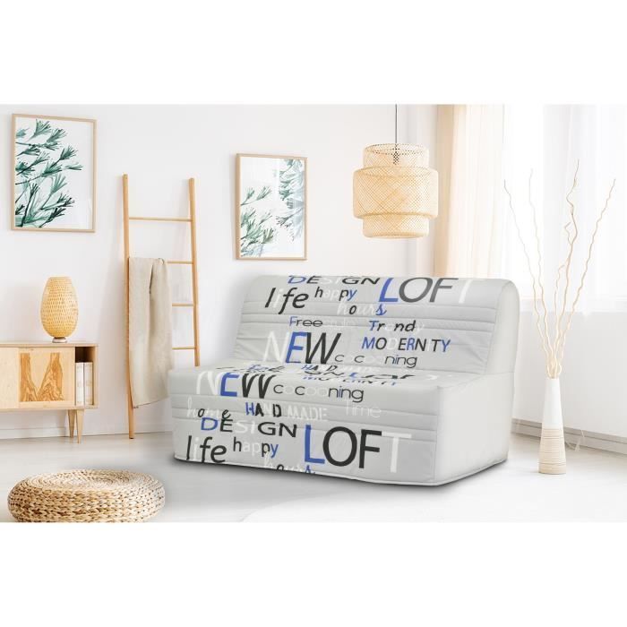Banquette BZ - Tissu Imprimé gris - L143 x P97 x H89cm - JOE