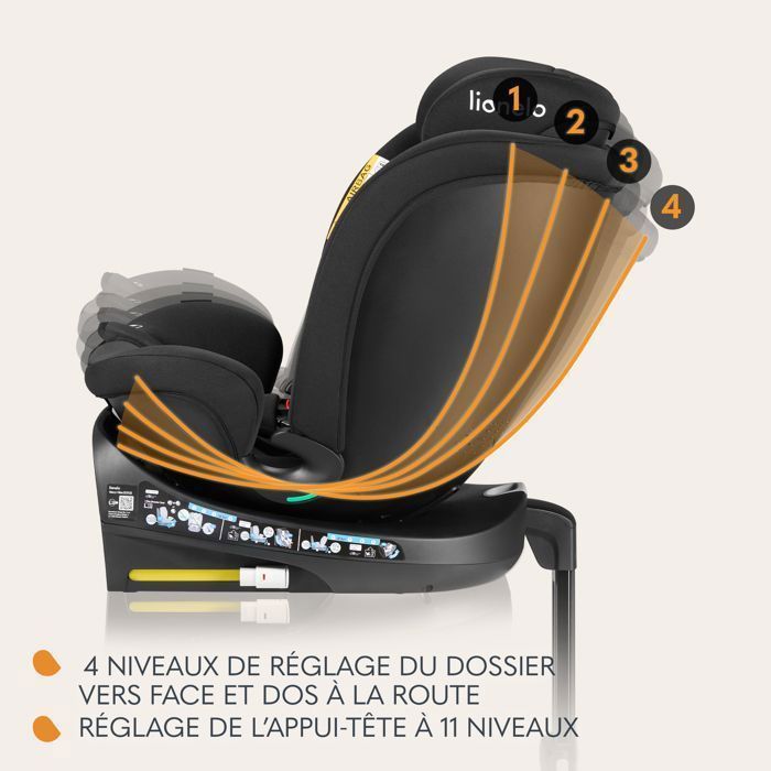 Silla de coche convertible LIONELO i-Size azul marino - Base giratoria 360° - 40-150 cm - ISOFIX - Grupo 0+/1/2/3 - Negra
