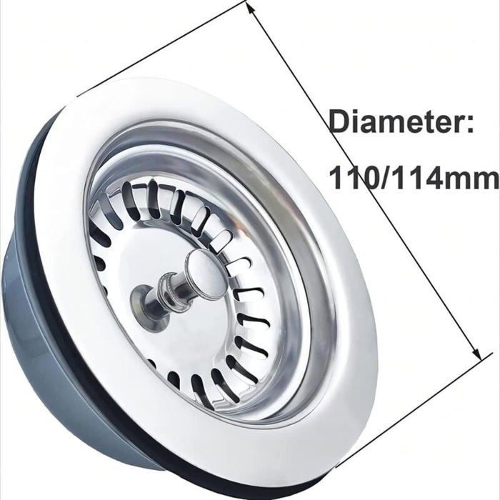 Desagüe de fregadero sin rebosadero, cesta completa, acero inoxidable, ø 110 mm 1½