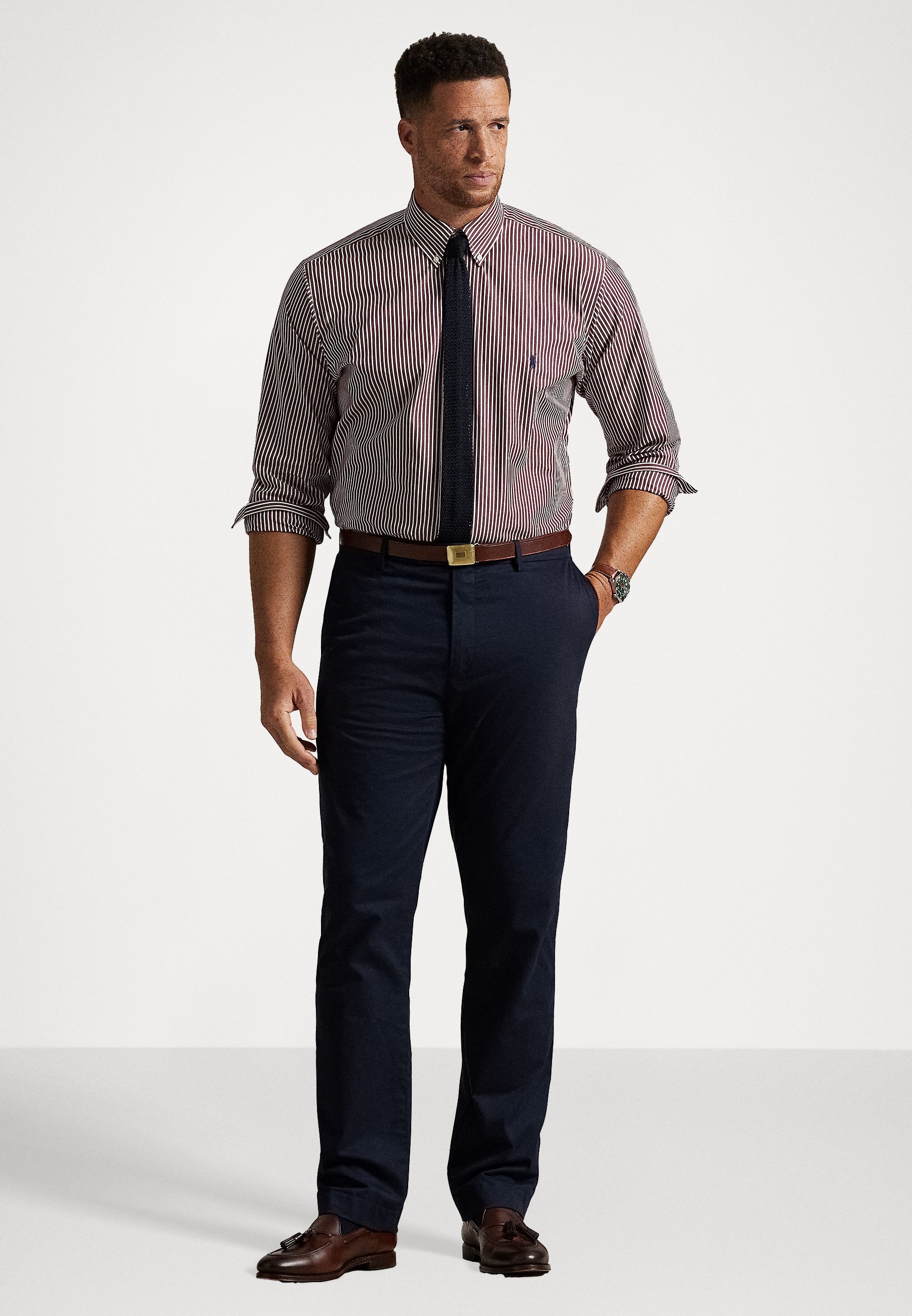 Camicia a righe in popeline elasticizzato Polo Ralph Lauren Big & Tall - Camicia - classico vino/bianco