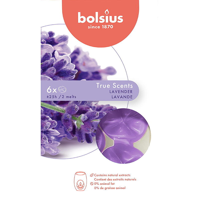 Bolsius Duftvoks 6-pakning lavendel True Scent