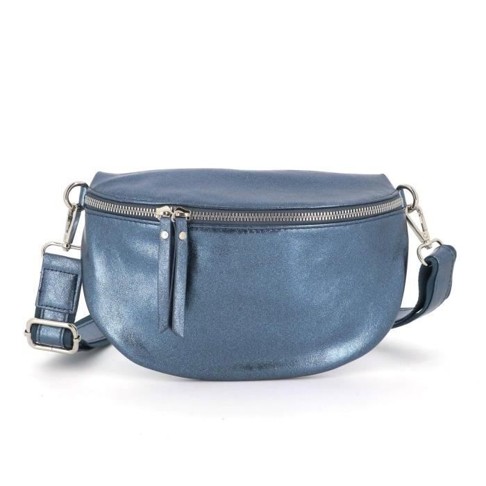 Flora And Co - Sac Banane Femme À Bandoulière Similicuir Brillant - Bleu