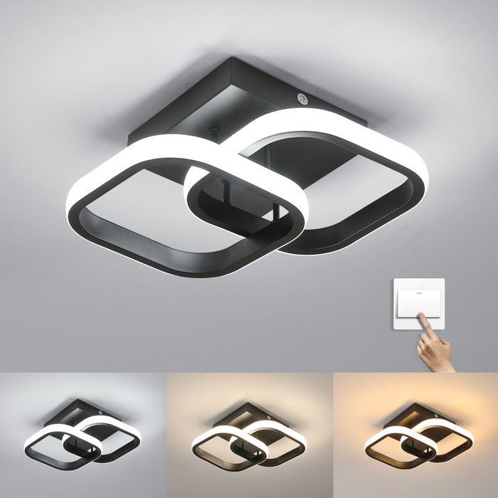 DORLINK Moderne 18W Vierkante LED Plafondlamp - Minimalistisch Zwart Design - Driekleurig Licht 3000K/4000K/6500K - Voor Woonkamer/Slaapkamer