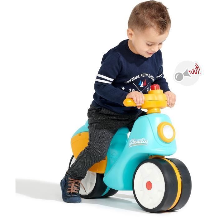 Scooter 1er âge - FALK - Stada - Jaune et bleu - Klaxon manuel - Roues silencieuses - Dès 12 mois - 100% Fabriqué en France