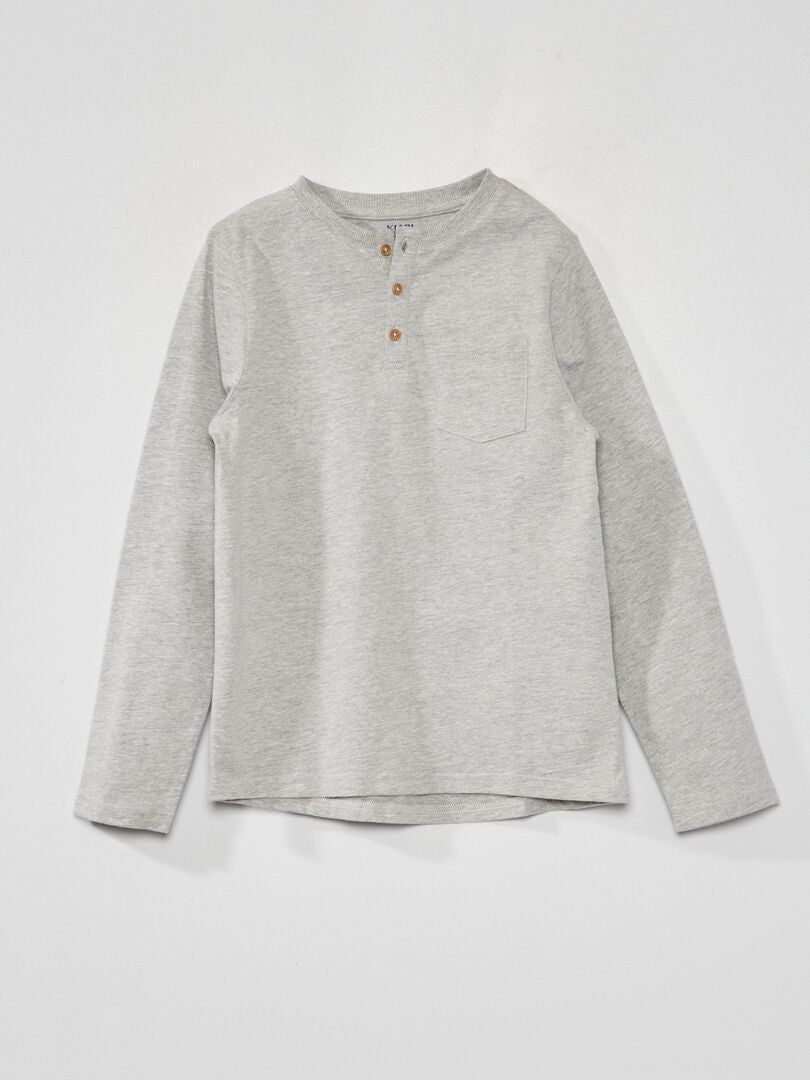 T-shirt à manches longues et col henley - GRIS