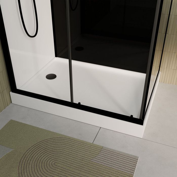 Mampara de ducha 110x80x215cm - Cristal templado - Grifo monomando negro - DUALITY 4 RECTANGLE