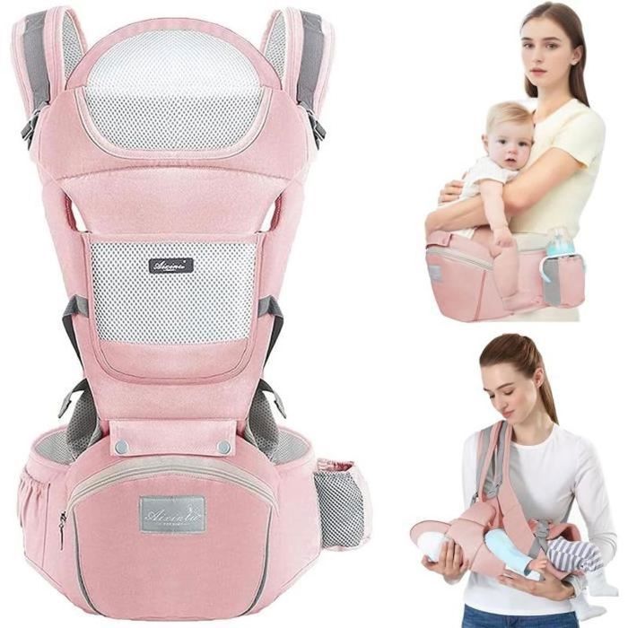 Portabebés multifuncional 6 en 1 para senderismo con asiento ergonómico ajustable para bebés y niños de 3 a 36 meses, color rosa.