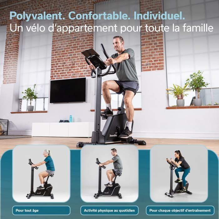 Bicicleta ergométrica conectada Skandika Cykling P10 - 32 níveis de resistência - Kinomap, Zwift - Volante de inércia de 10 kg - 13 programas