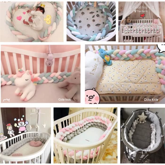 Paracolpi per culla 2M, cuscino a forma di serpente, cuscino intrecciato in velluto, protezione per neonati, rosa e bianco