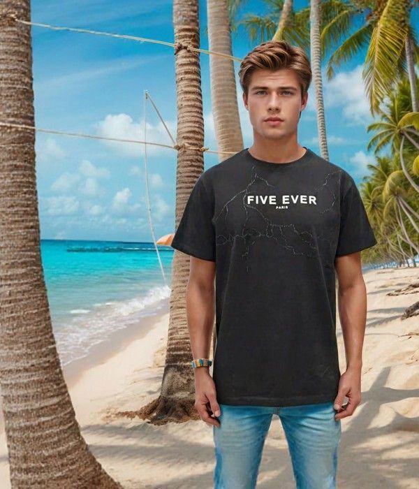 Men's T-Shirt - FIVE EVER - White - Short Sleeves - Crew Neck - Elegant Design