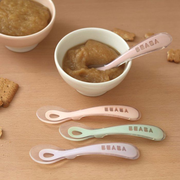 Set van 4 lepels - BEABA - 2e fase - Siliconen - Suikerspin / Marshmallow / Saliegroen / Lila Set