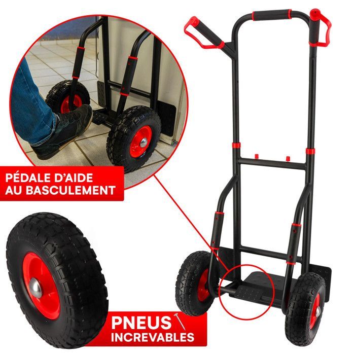 Carretilla plegable con ruedas antipinchazos - Capacidad de 250 kg - Acero reforzado - Asas ergonómicas - Plataforma plegable - Fácil de mover y manipular