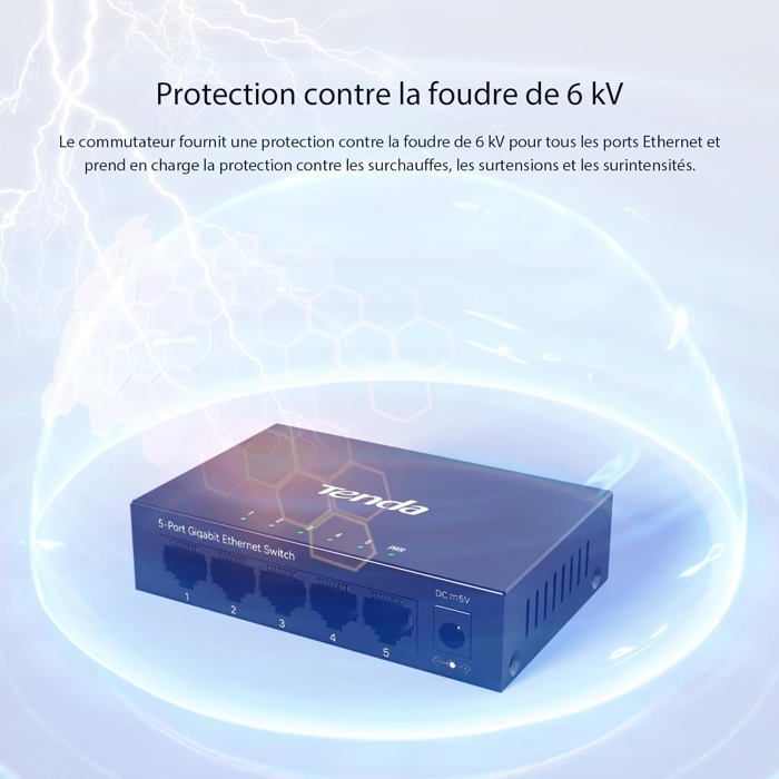 TEG1005D 5-Port Gigabit Ethernet Switch, RJ45 Switch, RJ45 Hub, Metal Housing, Ethernet Multi-Port, Plug and Play