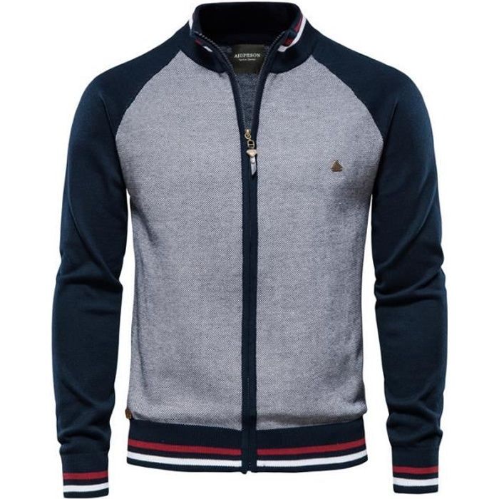 Cardigan da uomo, maglione a maniche lunghe con collo alto, caldo cardigan autunnale/invernale - Blu navy