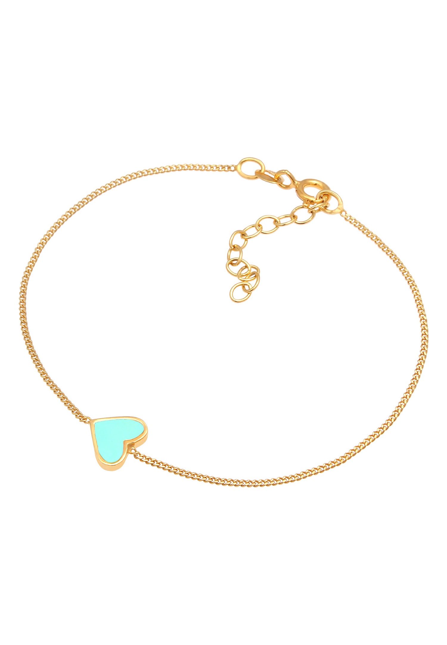 Elli Femmes Heart Love Turquoise Summer Adjustable en argent sterling 925 plaqué or