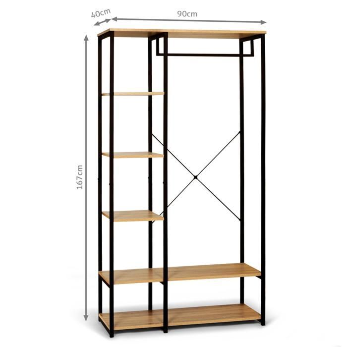 IDMARKET Dressing penderie étagères L. 90 cm DETROIT design industriel