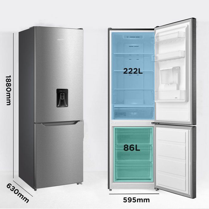 Réfrigérateur Congélateur Bas COMFEE - 308L(222L+86L) - Classe D - No Frost - L 63 cm x H 188 cm - Distributeur d'eau - Inox