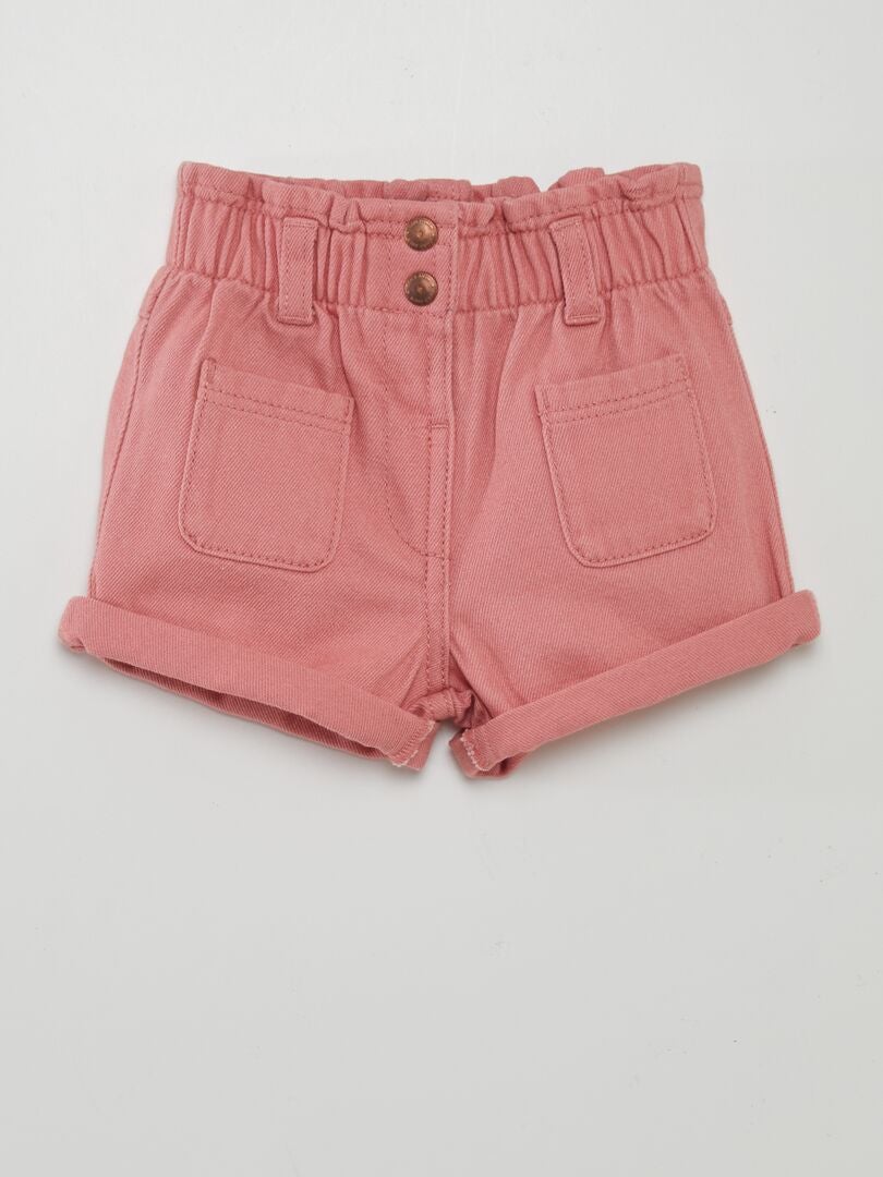 Shorts jeans com detalhe franzido - rosa