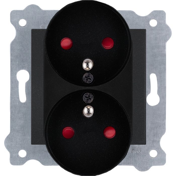 Tomada elétrica - EXEN - 2P+E - Preto metálico - Montagem embutida - Terminais de parafuso