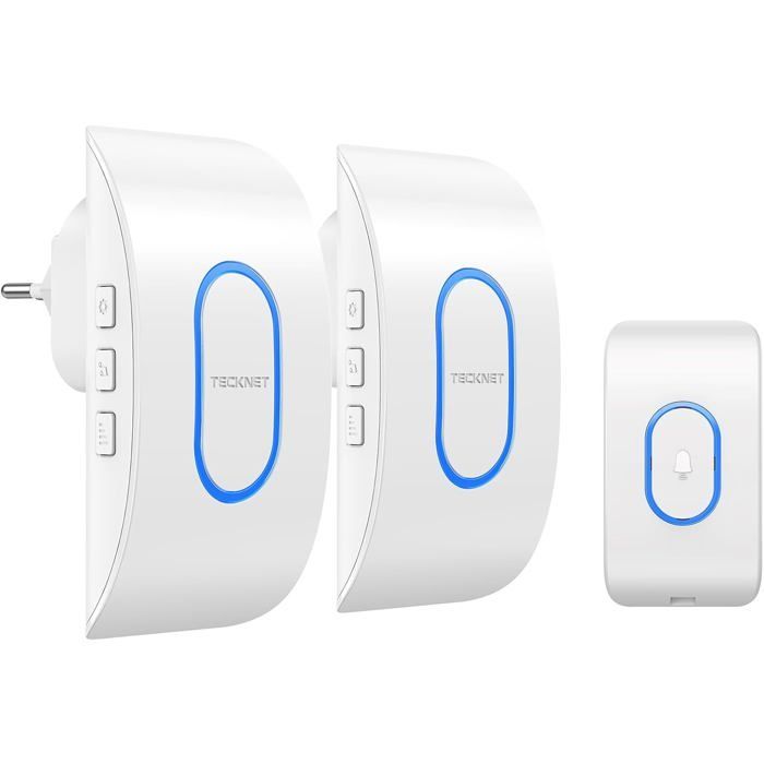 FLEUVE - KIT SONNETTE - Sonnette Sans Fil 400M, IP65 Étanche, 60 Mélodies, 5 Volumes, 2 Récepteurs, Blanc LED