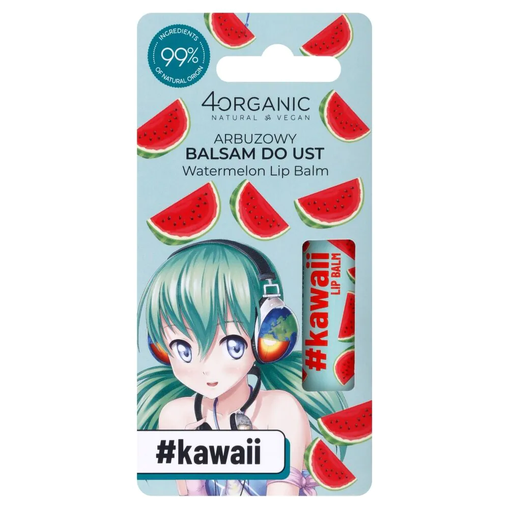 4Organic #kawaii Natural lip balm, Watermelon