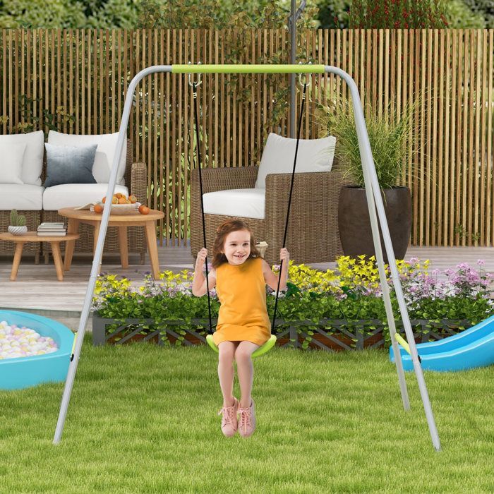 Outsunny 2-in-1 Kinderschaukelset – 5-Punkt-Aufhängung für drinnen und draußen, faltbar – Metall – Grün
