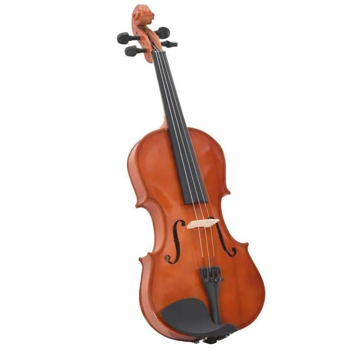 Juego de violín vidaXL con arco y mentonera, madera oscura, 4/4