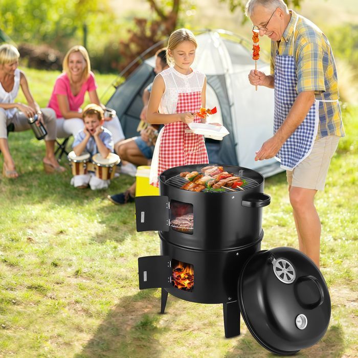 Fumoir 3 en 1 Professionnel & Familial - Barbecue, Gril et Fumoir  - Fumeuse à Viande avec Thermostat - pour réunion