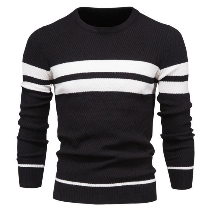 Jersey de hombre - FONDUPIN - Jersey clásico de punto a rayas con mangas largas - Negro - Cuello redondo - Hombre