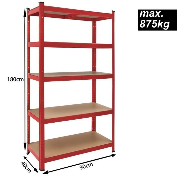 Scaffalatura metallica resistente 180x90x40 cm - rossa - Portata massima 875 kg