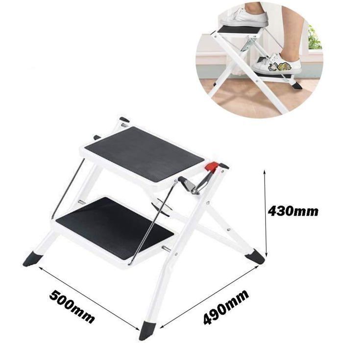 Folding safety stepladder with 2 steps, compact and non-slip, for home/kitchen/garage, maximum capacity 150 kg