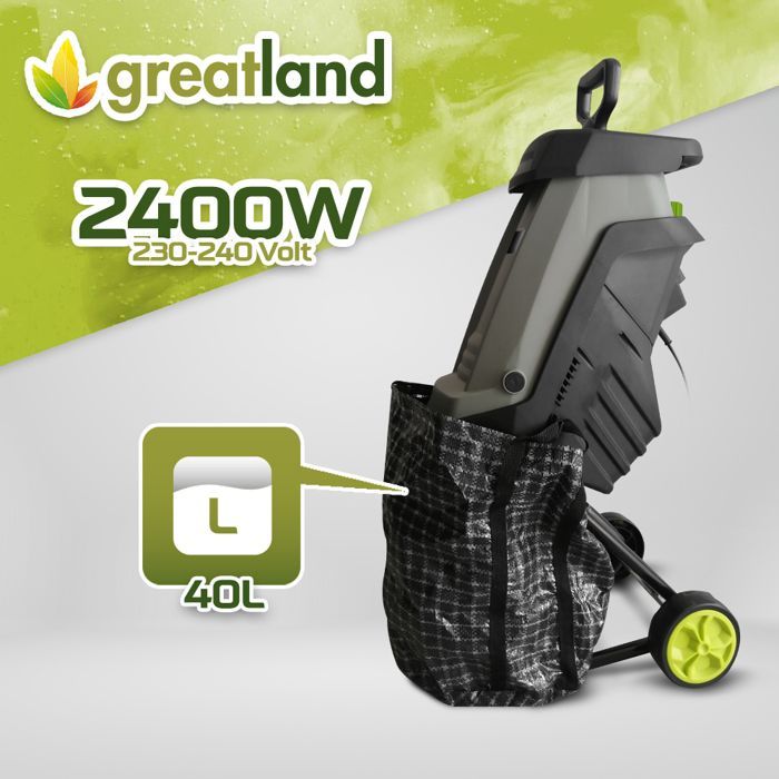 2400W elektrische tuinhakselaar - 40 liter opvangzak - met wielen
