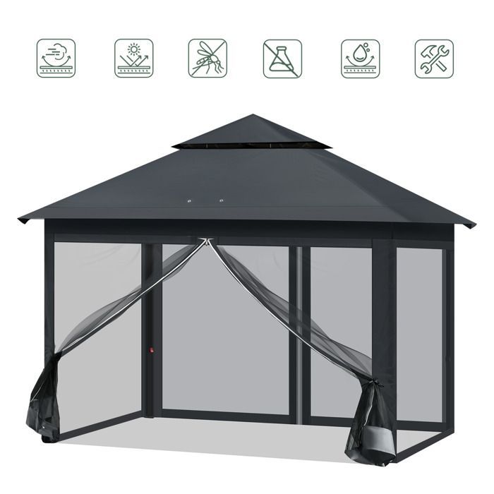 WOLTU Tonnelle de Jardin Extérieur - Pergola Pliante 3x3m - Moustiquaire Amovible - Double Toit Imperméable - anti UV - Anthracite