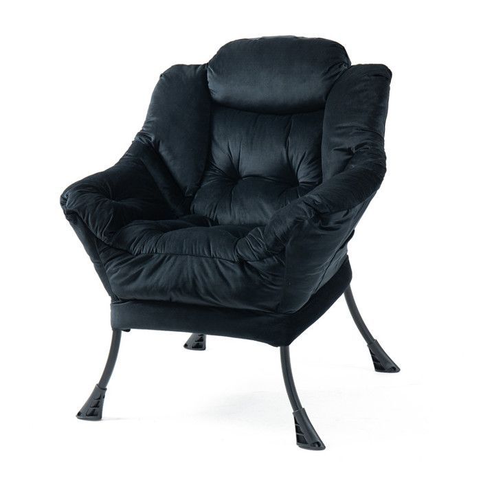 Sillón reclinable de 75 x 80 x 85 cm, mecedora de metal con bolsillos laterales, silla de lactancia minimalista, color negro.
