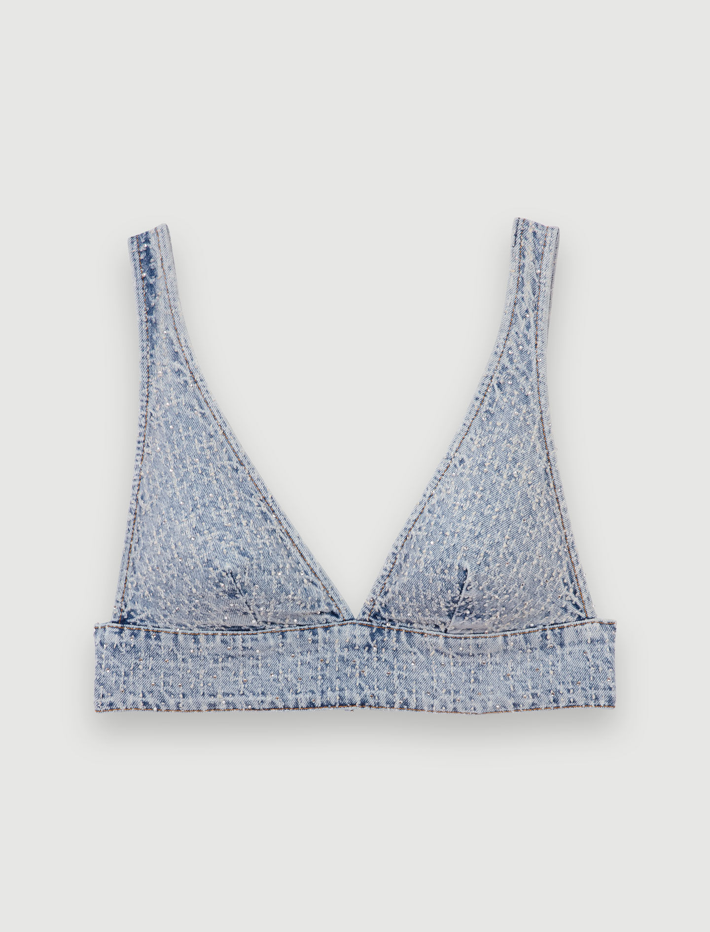 Top din denim cu strasuri - Albastru deschis