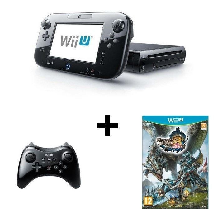 Console Wii U Premium Monster Hunter 3 Ultimate Limitée - Noir - 32 Go - Pack