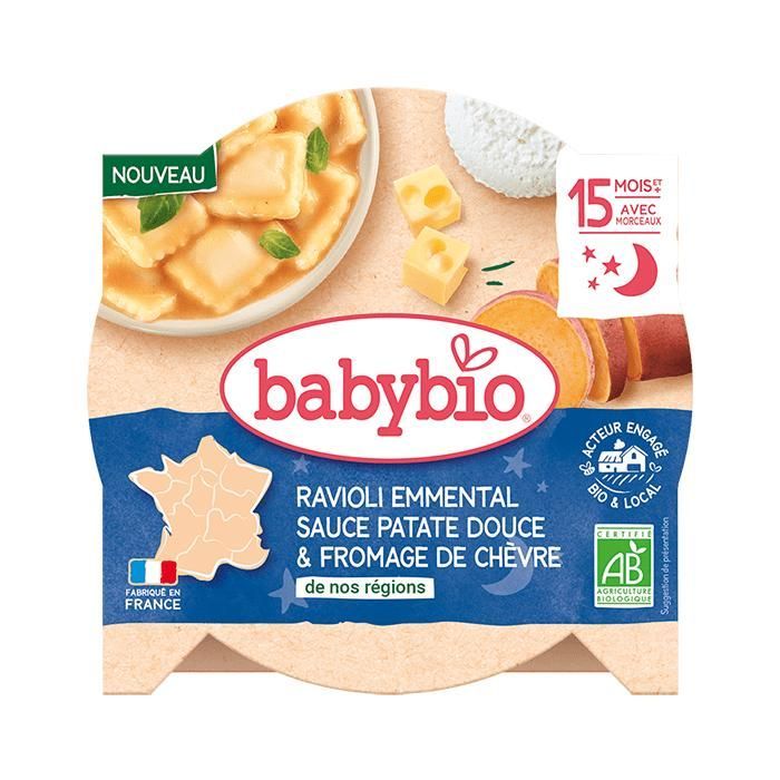 Ravioli Babybio all'Emmental con salsa di patate dolci e formaggio di capra biologico 190 g