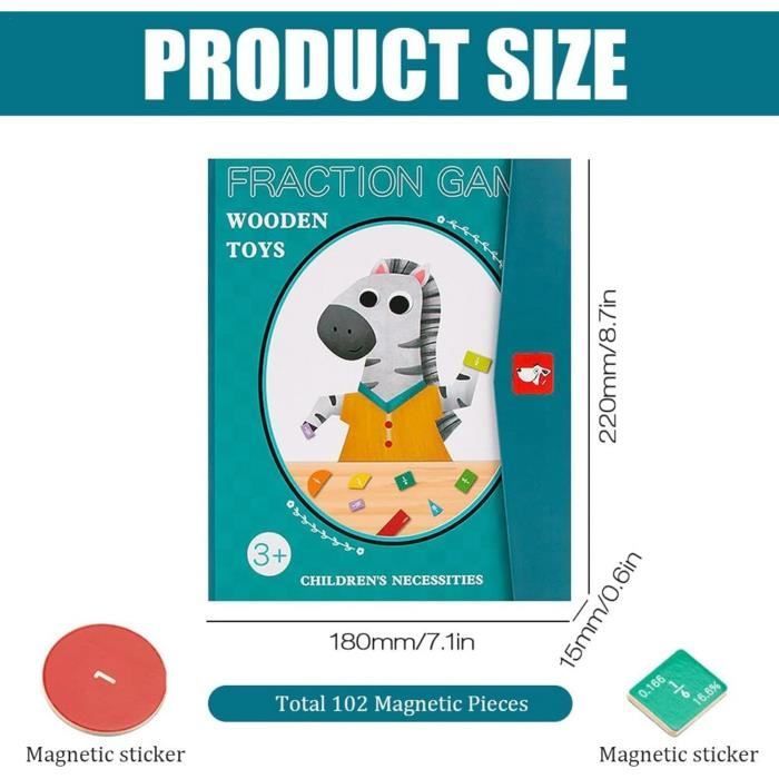 Magnetic Fraction Tiles - Educational Math Game - Various Bright Colors - Easy to Store