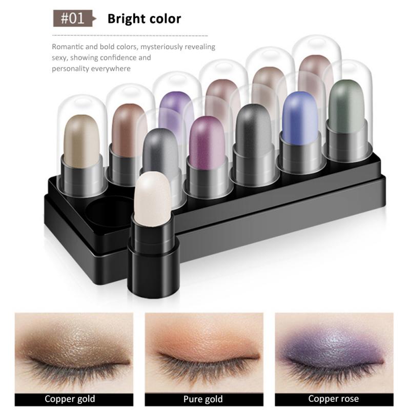 Lot de 12 sticks fards à paupières stéréo dégradés et scintillants, stylo illuminateur Silkworm, mini outils cosmétiques waterproof pour les yeux
