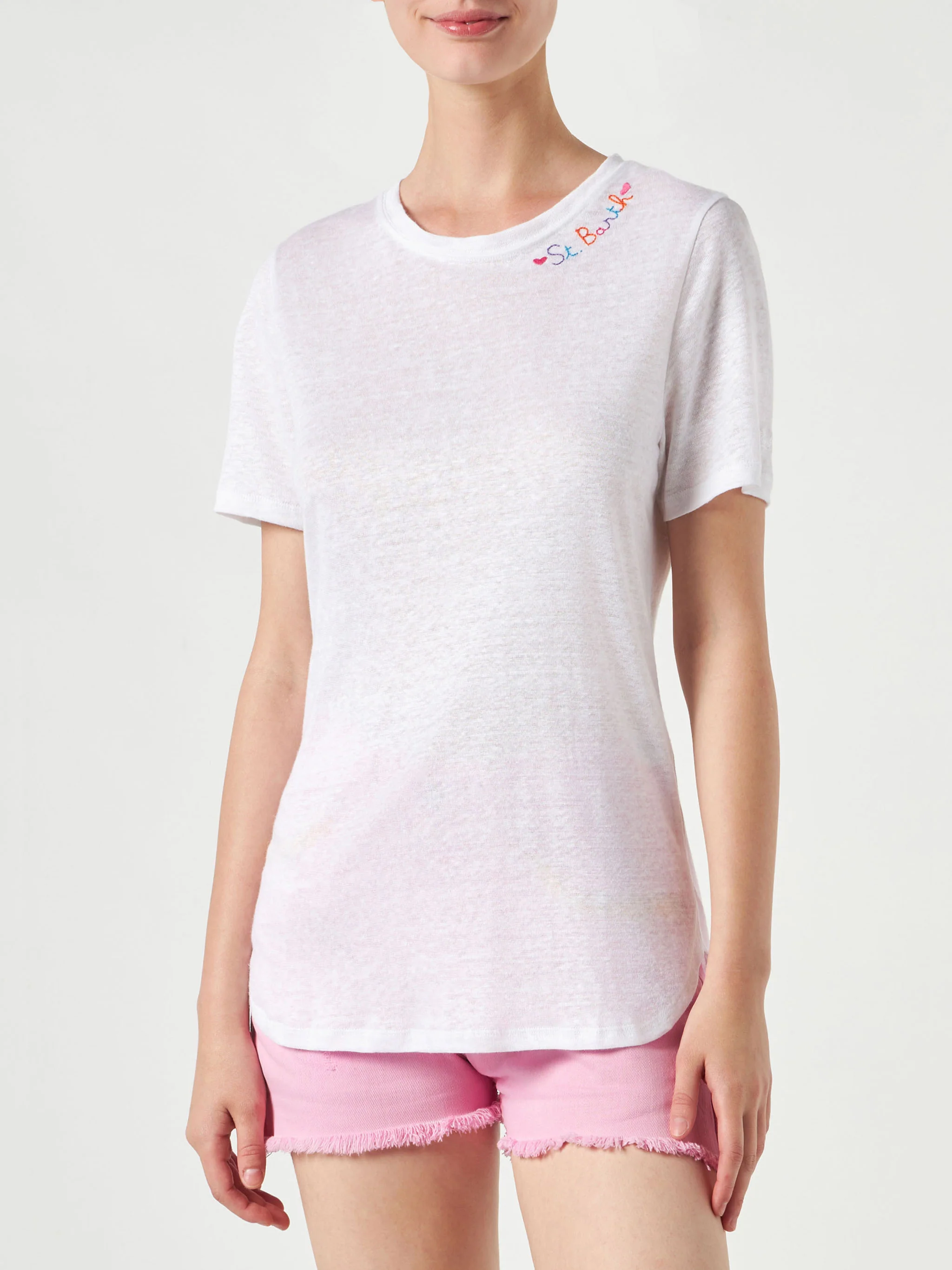 T-shirt in cotone con ricamo Love St. Barth
