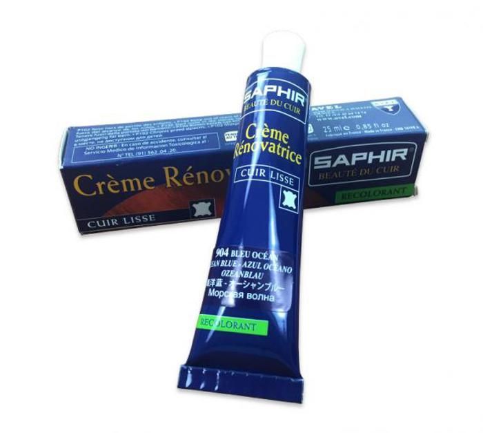 Crema restauradora para calzado SAPHIR, tubo de 25 ml, azul petróleo.