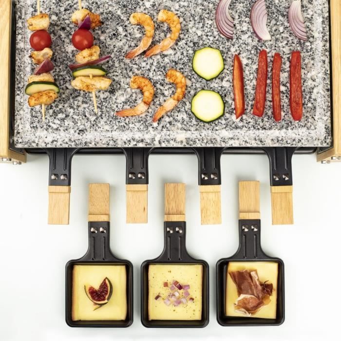 Appareil à raclette HKOENIG - WOD8 - Jusqu'à 8 personnes - Pierre à cuire - Design Bois - 1200W