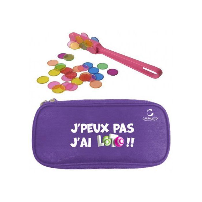 Kit di accessori per il bingo 3 in 1: astuccio viola + bastoncino magnetico rosa per raccogliere le fiches + 100 fiches magnetiche - Materiali di gioco