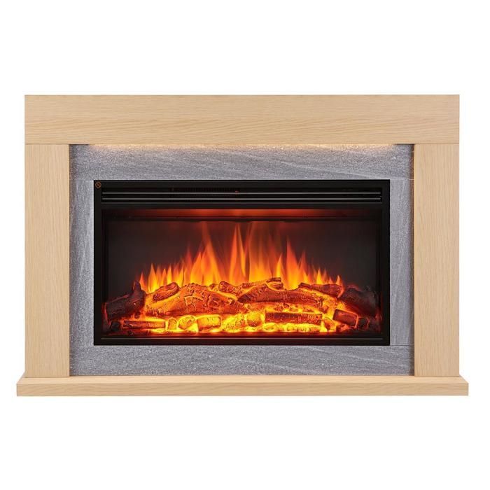 Cheminée électrique BALDERIA Apollon - Cheminée sur pied, chauffage 2000 W - Marron clair