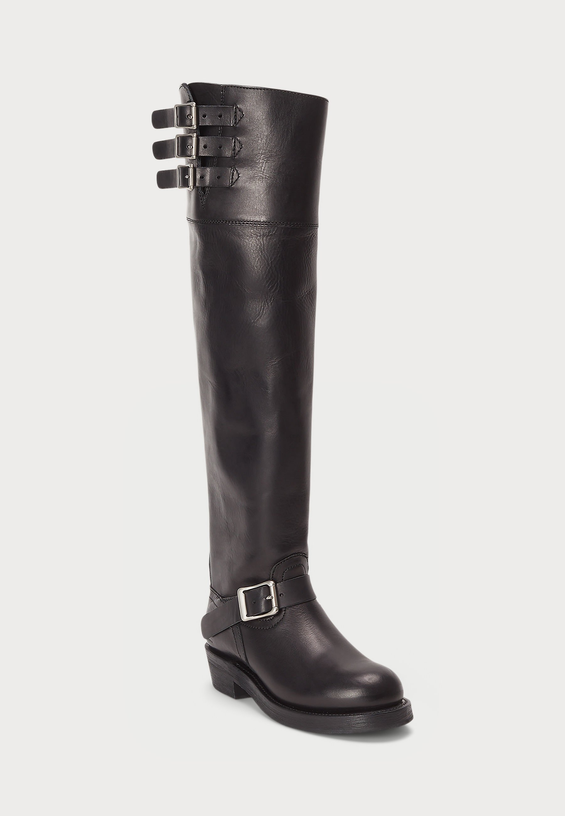 Bottes hautes de moto Polo Ralph Lauren en cuir poli - Bottes - noires